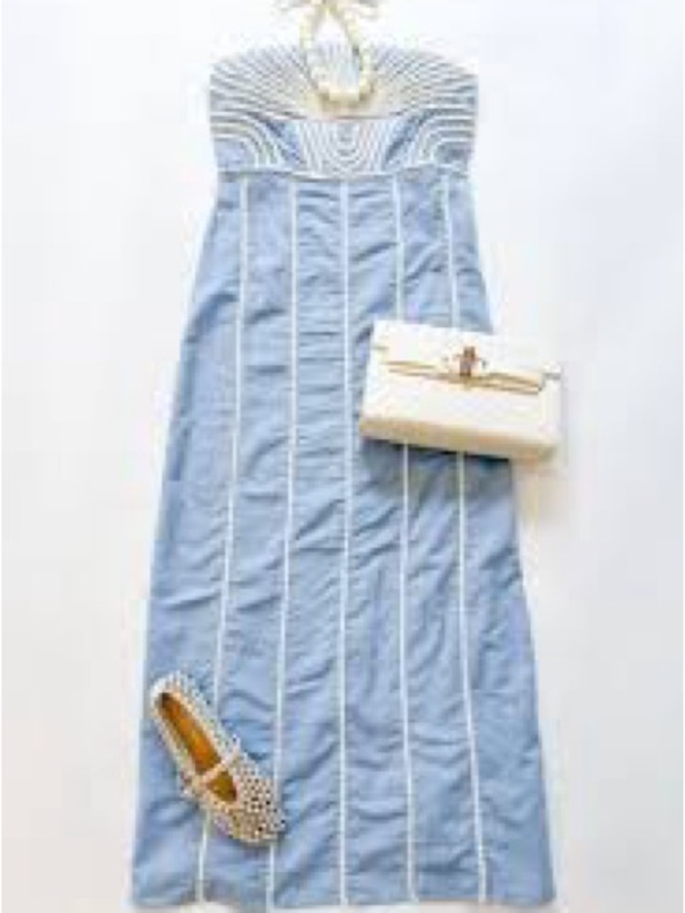 Strapless Light Blue Embroidered Column Dress Anna cate